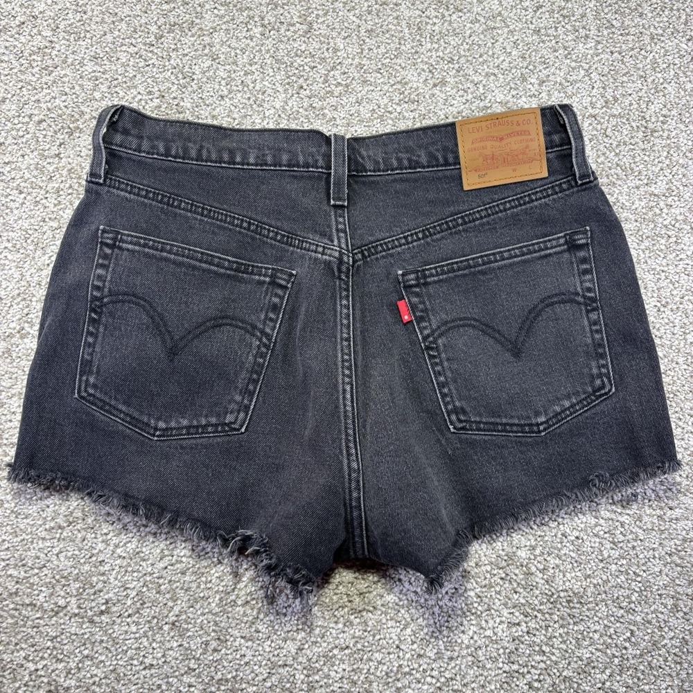 Levis 501 Shorts Womens 30 High Rise Black Denim Cutoff Frayed Hem 56327-0451